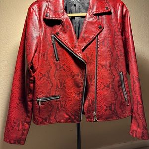 Red/Black Snake Print Faux Leather Jacket - Baccini Size:M